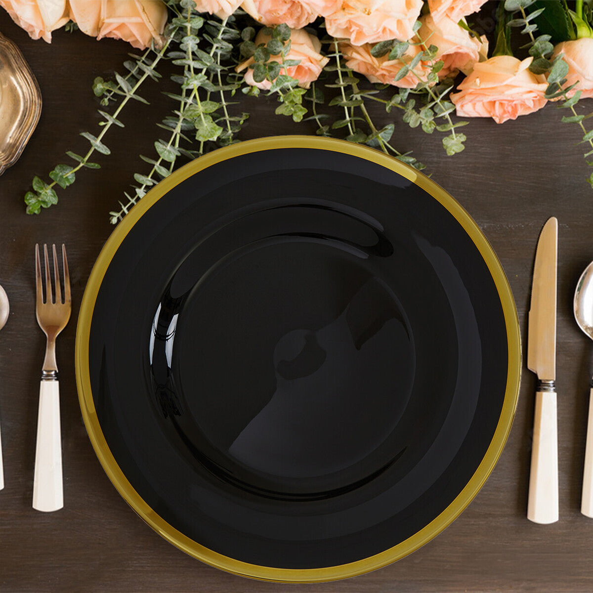 Set of Four Ida 33cm Dia Black Glass Charger Plates | Ida