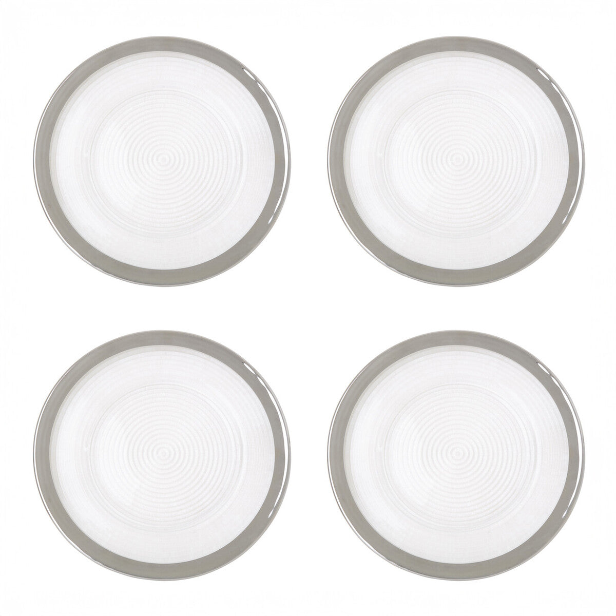 Set of Four 33cm Dia Embossed Charger Plates with Silver Rim | Ida