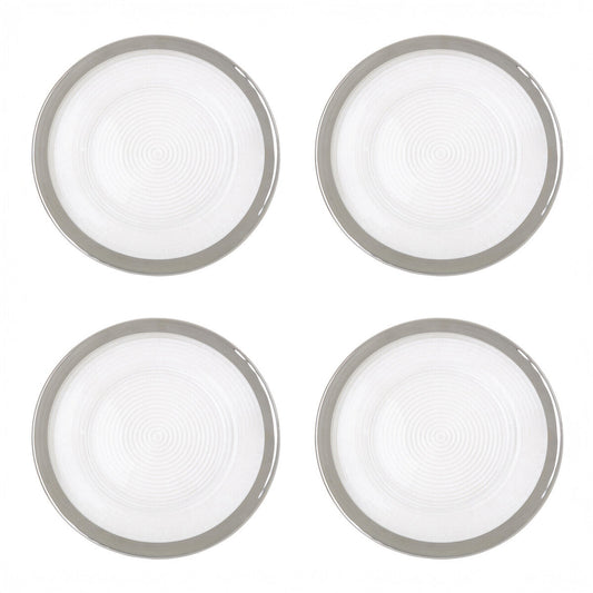 Set of Four 33cm Dia Embossed Charger Plates with Silver Rim | Ida