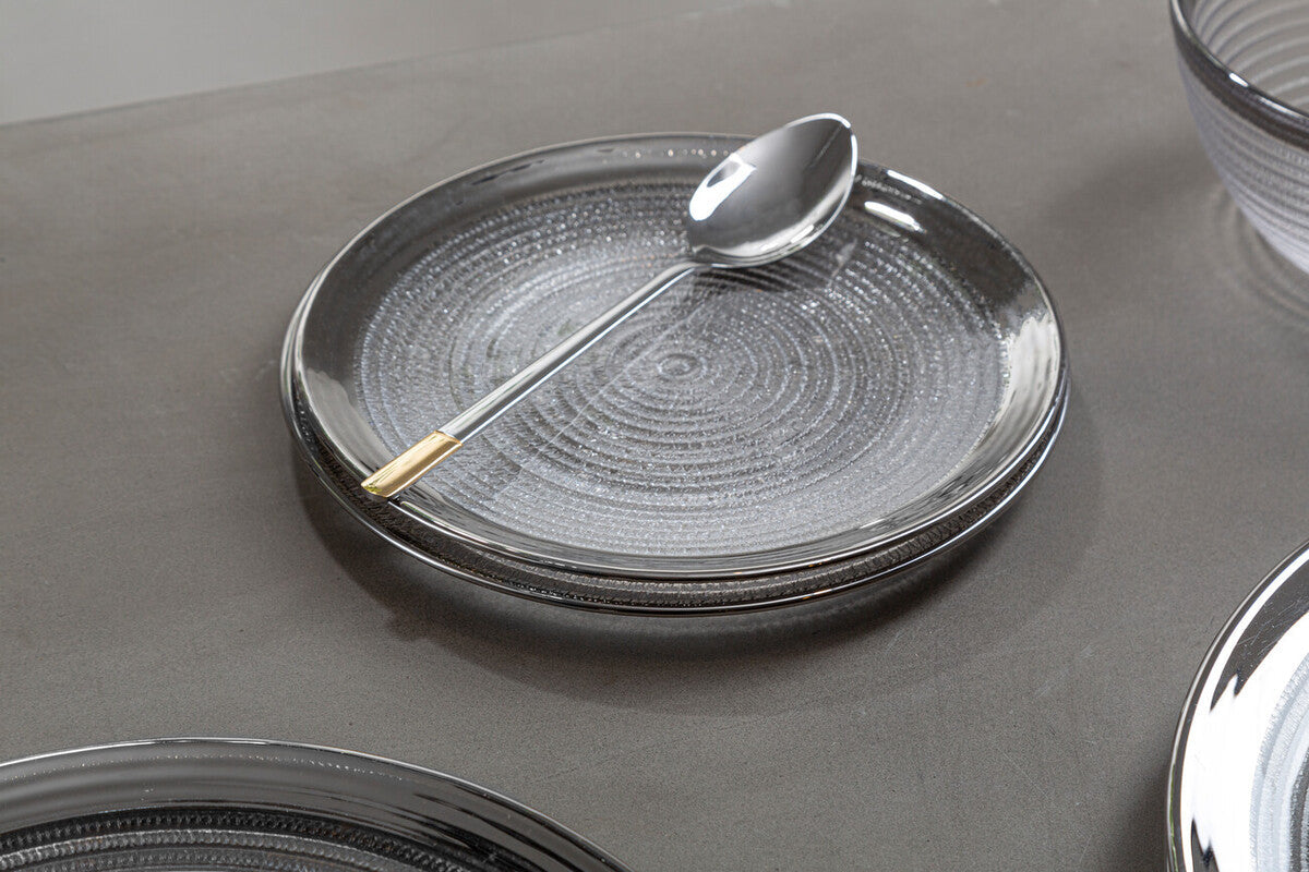Set of Four 33cm Dia Embossed Charger Plates with Silver Rim | Ida