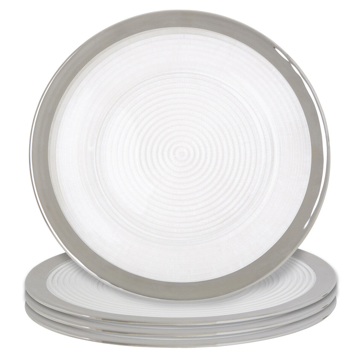 Set of Four 33cm Dia Embossed Charger Plates with Silver Rim | Ida