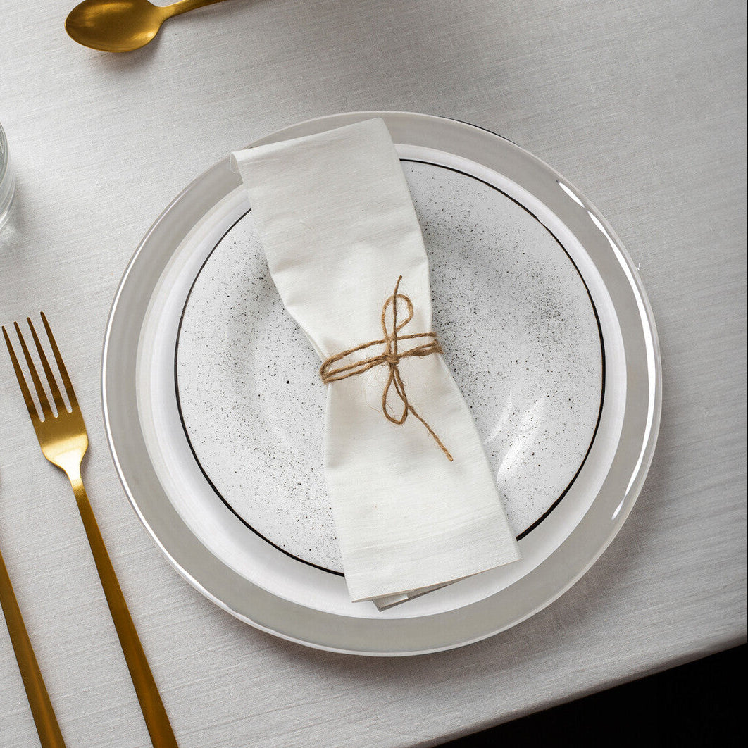 Set of Four 33cm Dia Embossed Charger Plates with Silver Rim | Ida