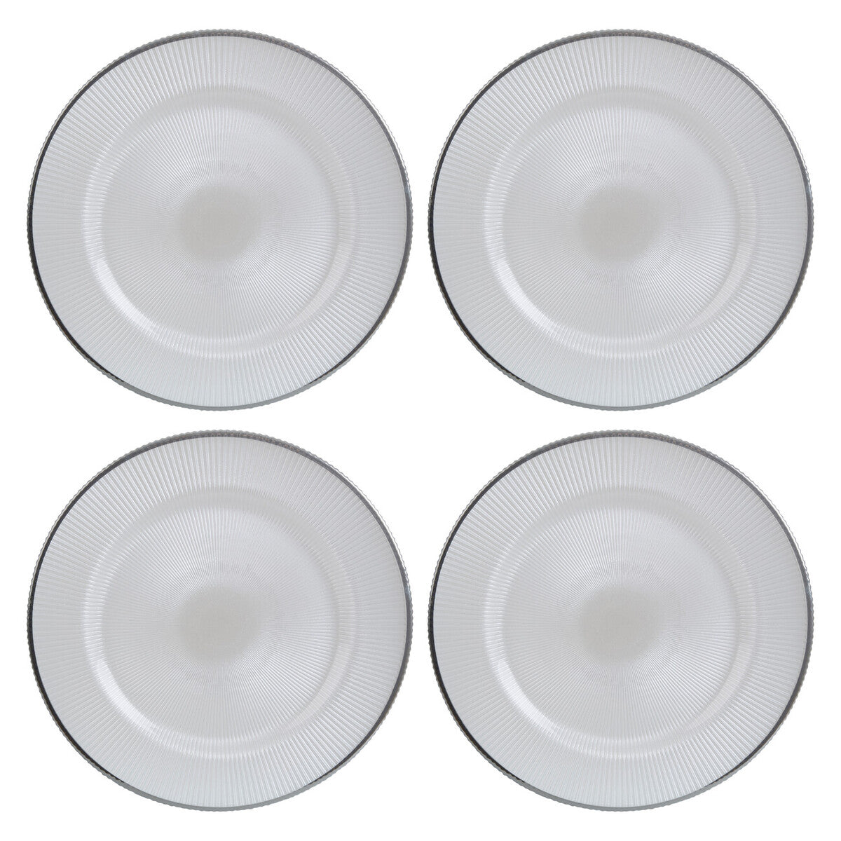 Set of Four 33cm Dia Embossed White Glass Charger Plates | Ida