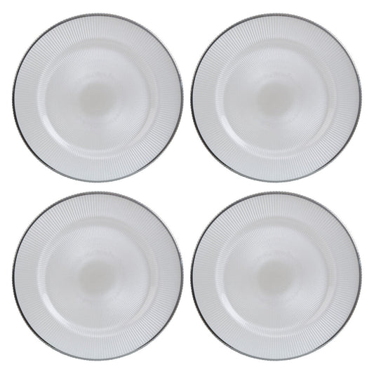 Set of Four 33cm Dia Embossed White Glass Charger Plates | Ida