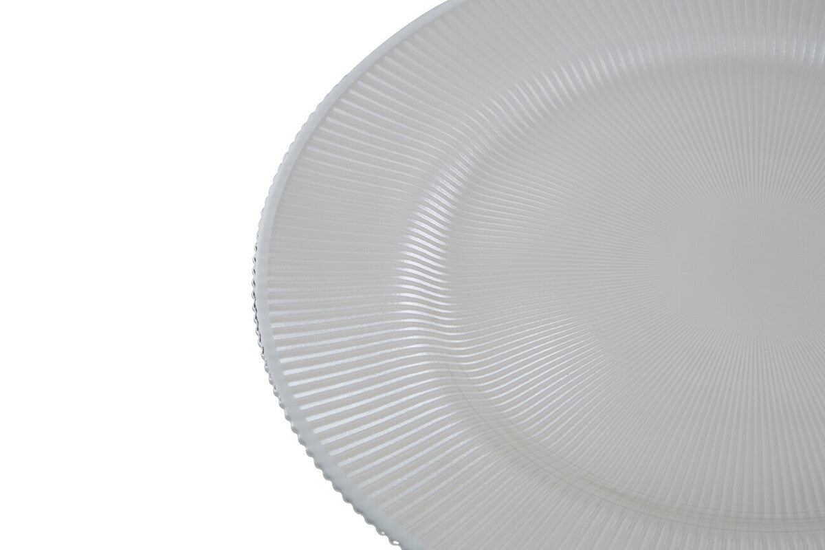 Set of Four 33cm Dia Embossed White Glass Charger Plates | Ida