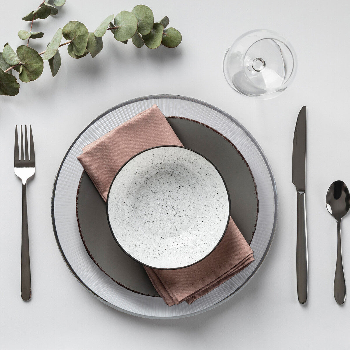 Set of Four 33cm Dia Embossed White Glass Charger Plates | Ida