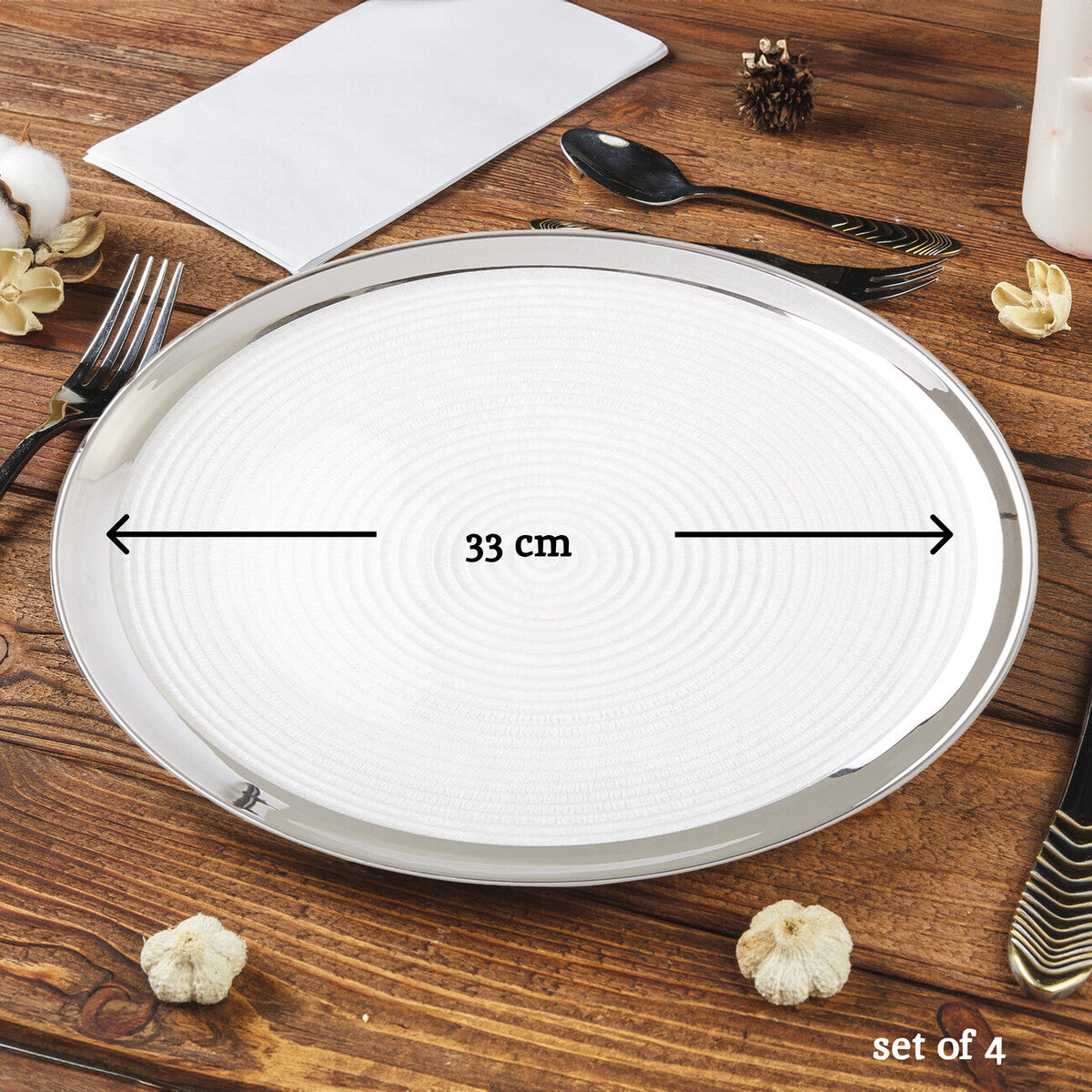 Set of Four 32cm Dia Embossed Coupe Charger Plates | Ida