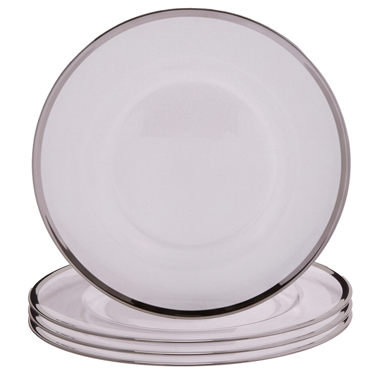 Set of Four 33cm Dia Plain Charger Plates with Silver Rims | Ida