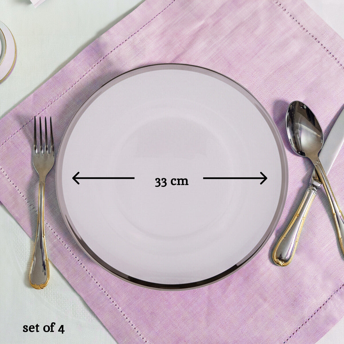 Set of Four 33cm Dia Plain Charger Plates with Silver Rims | Ida