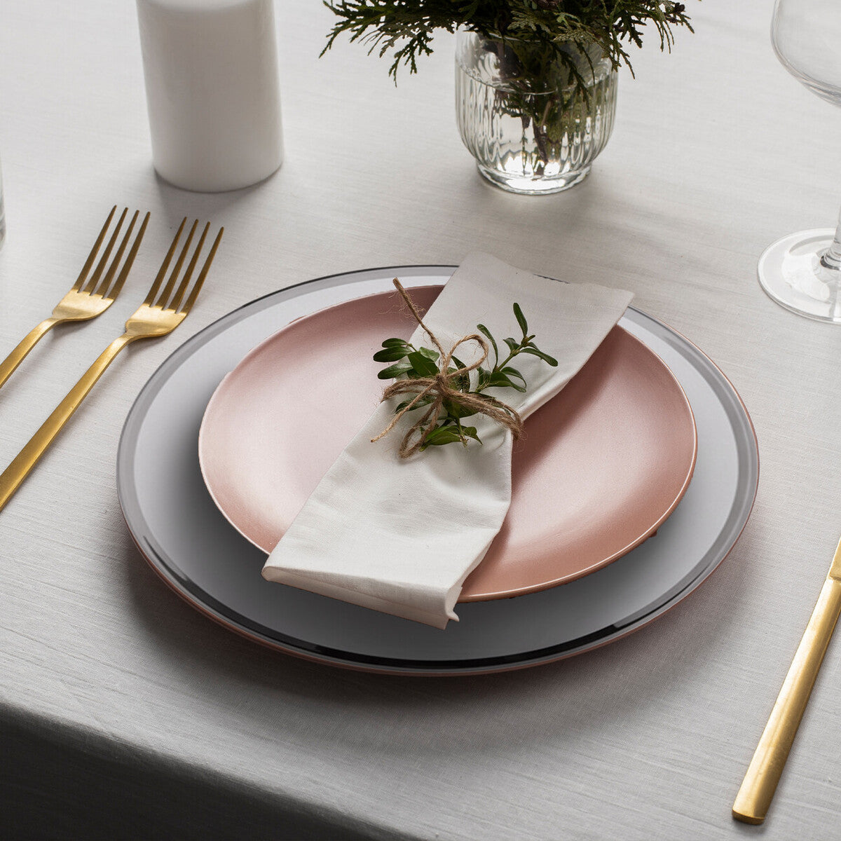 Set of Four 33cm Dia Plain Charger Plates with Silver Rims | Ida