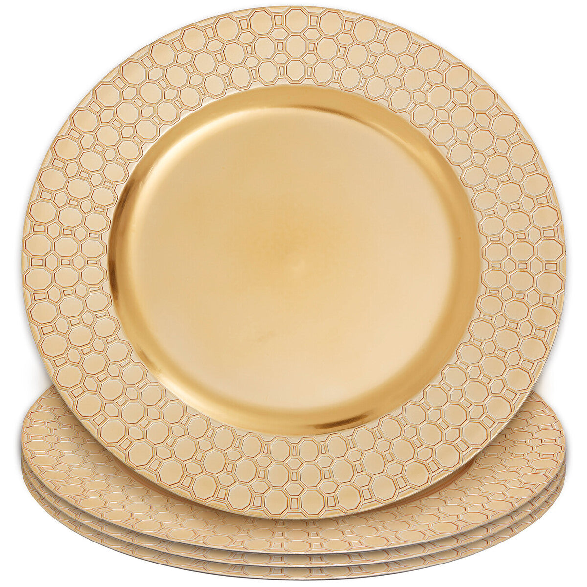 Gold Charger Plate with Octagon Pattern Rim | Dia
