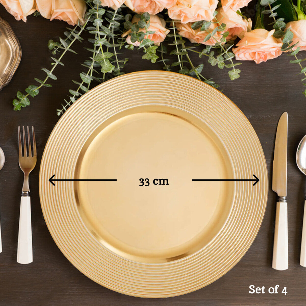 Gold Charger Plate with Ribbed Rim | Dia