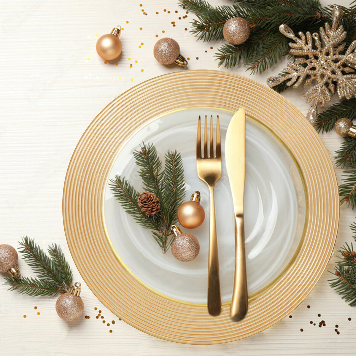 Gold Charger Plate with Ribbed Rim | Dia