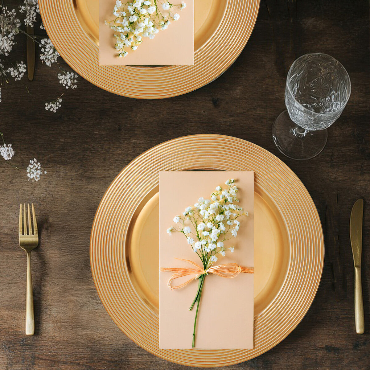 Gold Charger Plate with Ribbed Rim | Dia