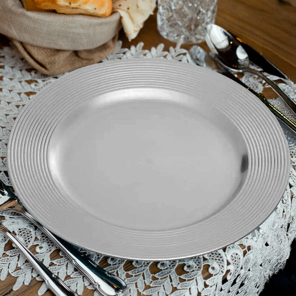 Silver Charger Plate with Ribbed Rim | Dia