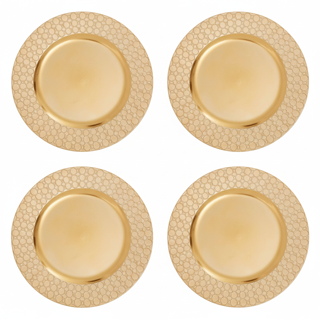 Set of Four 33cm Gold Charger Plates with Octagon Pattern Rim | Dia
