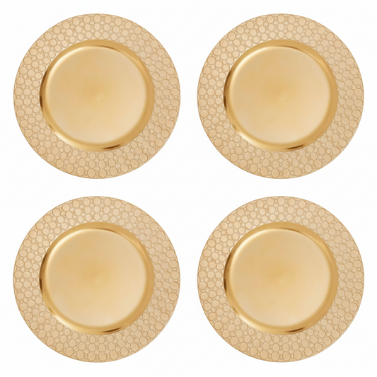 Set of Four 33cm Gold Charger Plates with Octagon Pattern Rim | Dia