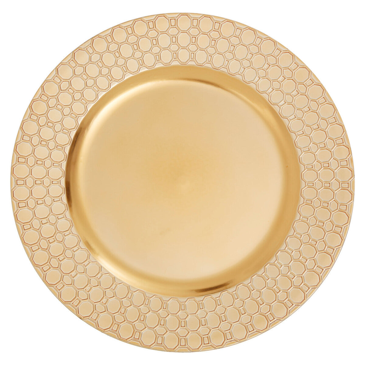 Set of Four 33cm Gold Charger Plates with Octagon Pattern Rim | Dia