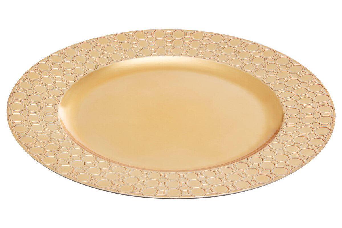 Set of Four 33cm Gold Charger Plates with Octagon Pattern Rim | Dia