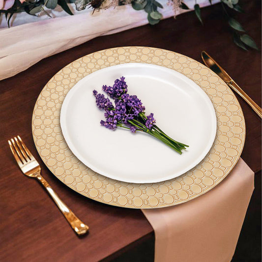 Set of Four 33cm Gold Charger Plates with Octagon Pattern Rim | Dia