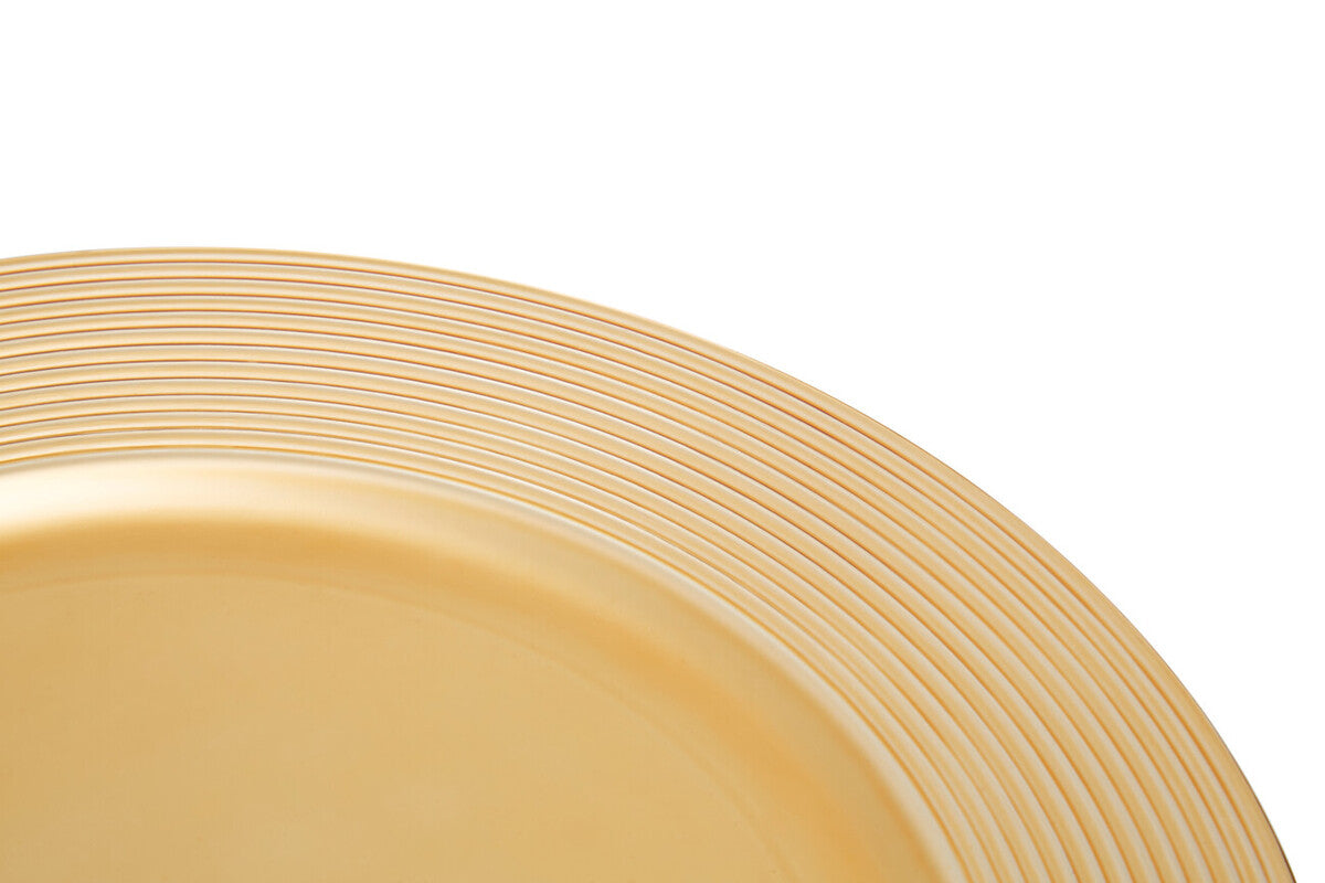 Set of Four 33cm Gold Charger Plates with Ribbed Rims | Dia