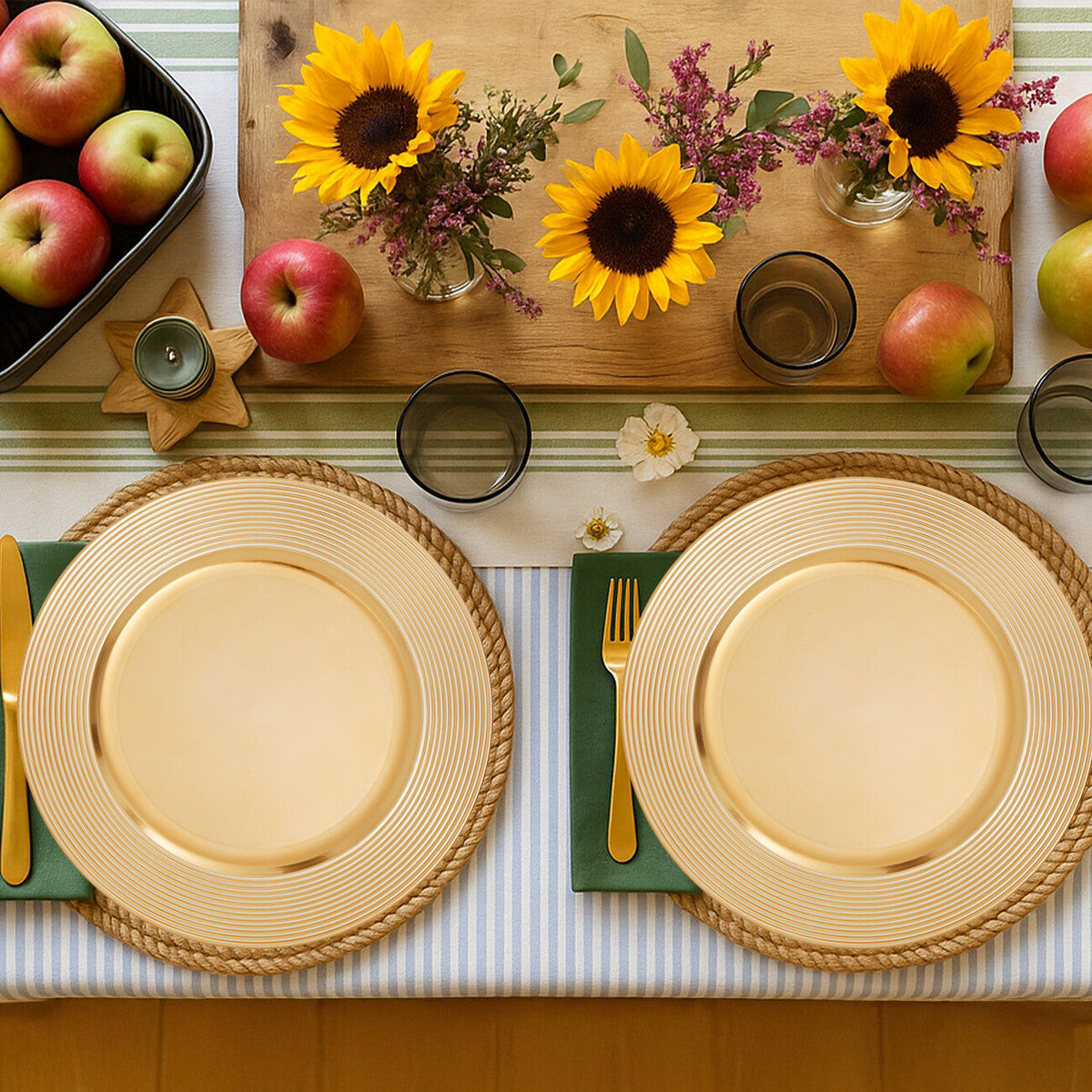 Set of Four 33cm Gold Charger Plates with Ribbed Rims | Dia