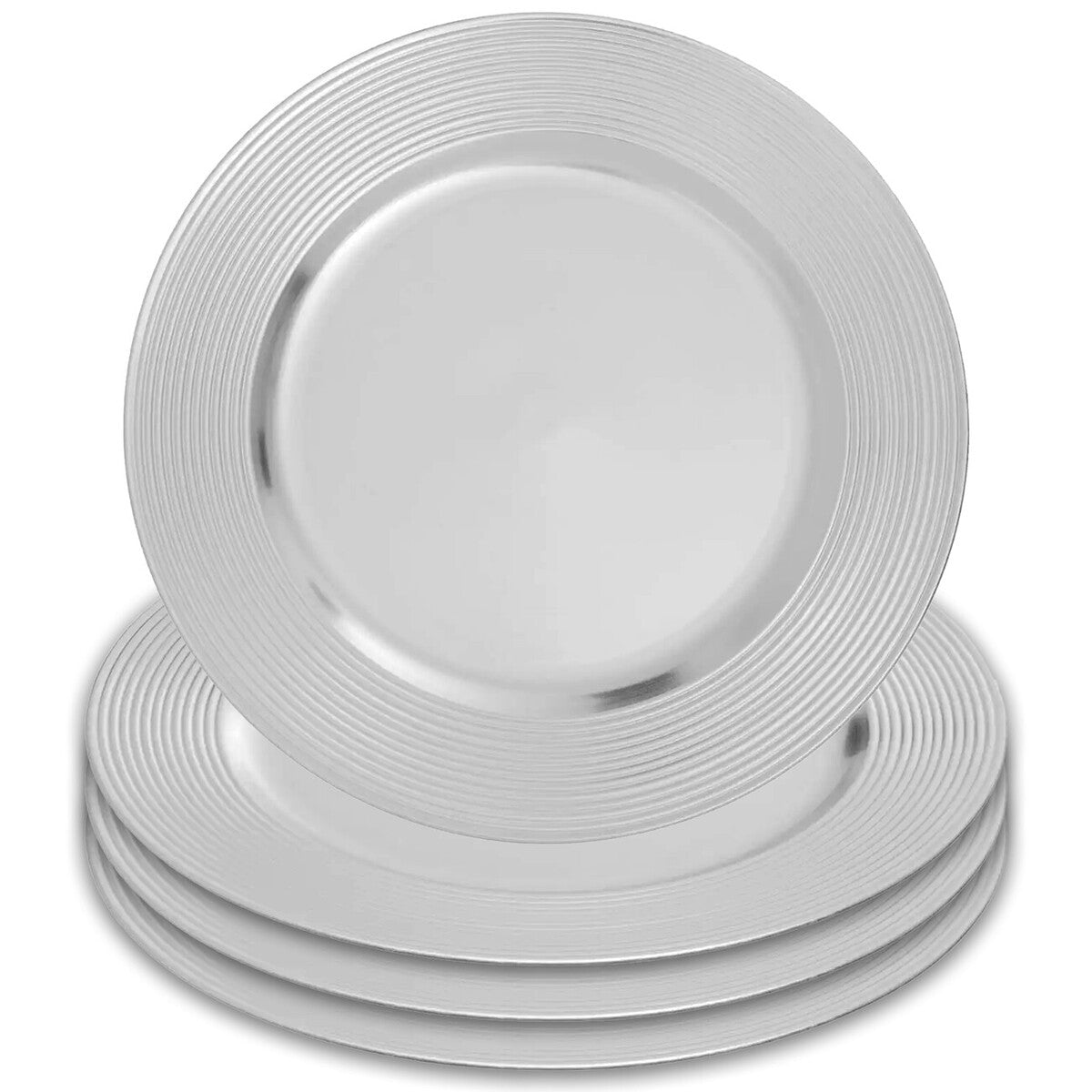 Set of Four 33cm Silver Charger Plates with Ribbed Rims | Dia