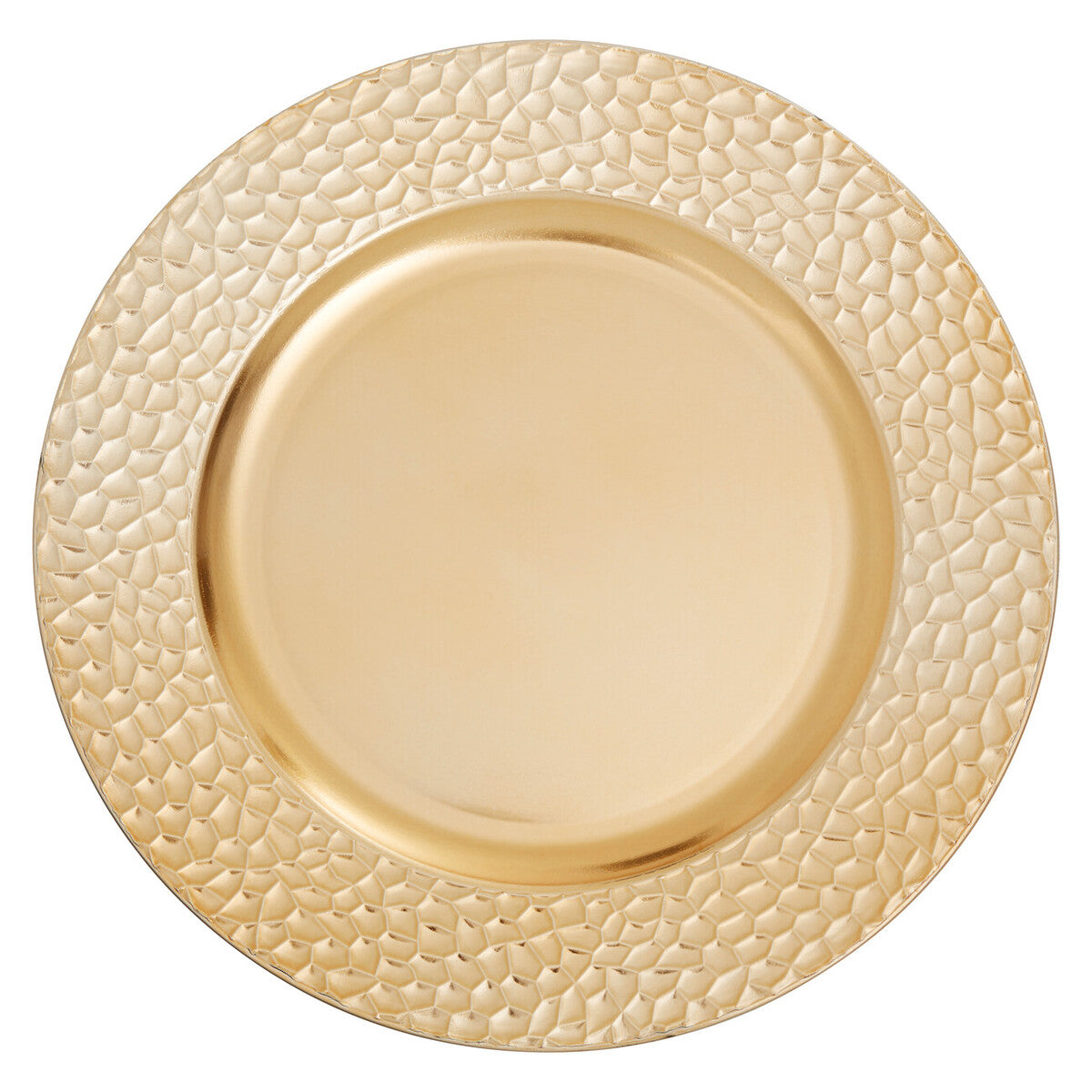 Set of Four 33cm Gold Charger Plates with Hammered Rims | Dia