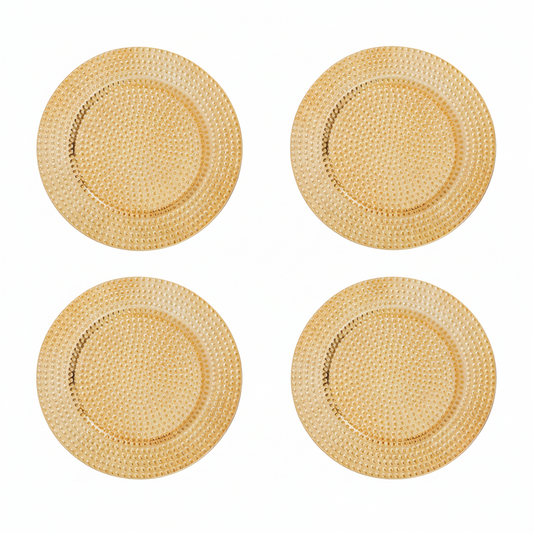 Set of Four 33cm Gold Finish Hammered Charger Plates | Dia