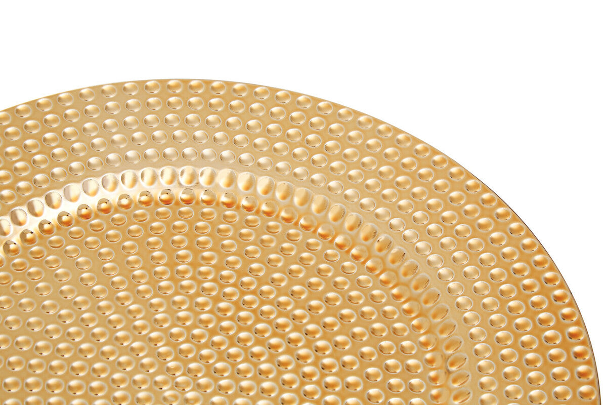 Set of Four 33cm Gold Finish Hammered Charger Plates | Dia
