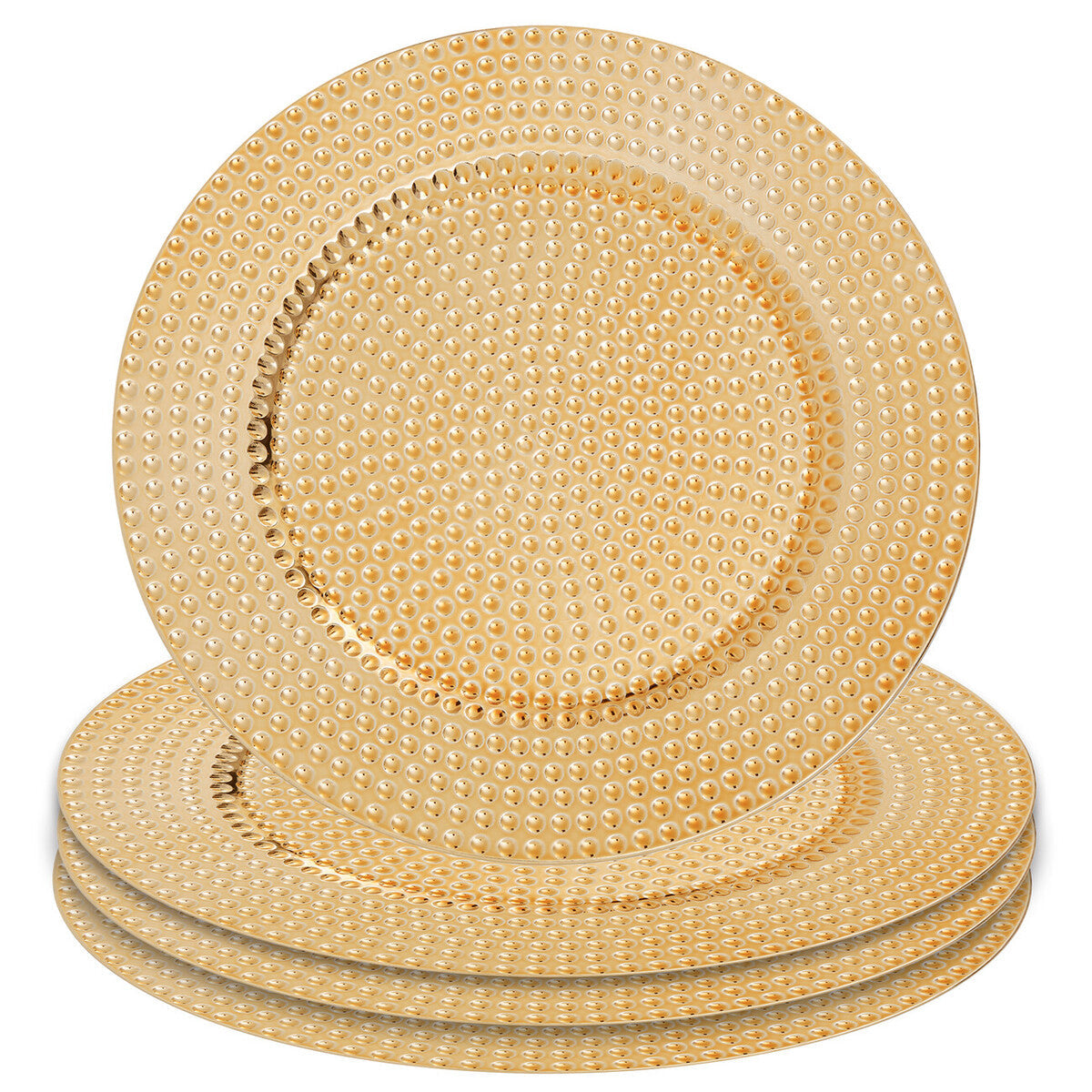 Set of Four 33cm Gold Finish Hammered Charger Plates | Dia