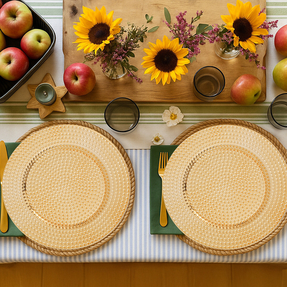 Set of Four 33cm Gold Finish Hammered Charger Plates | Dia
