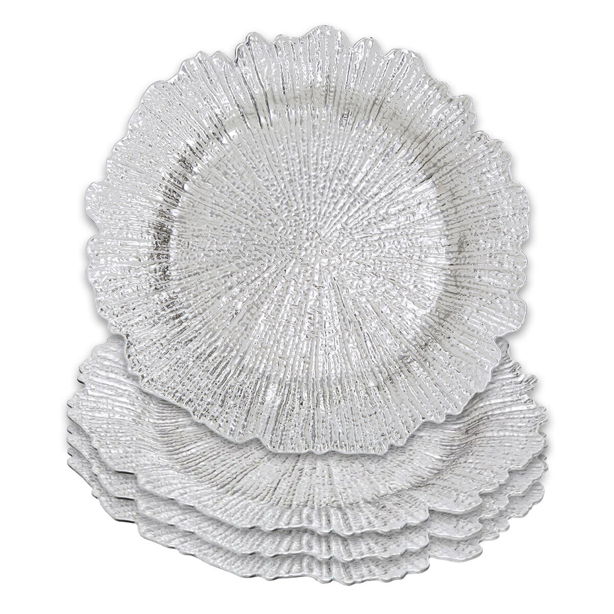 Set of Four 33cm Silver Finish Reef Charger Plates | Dia