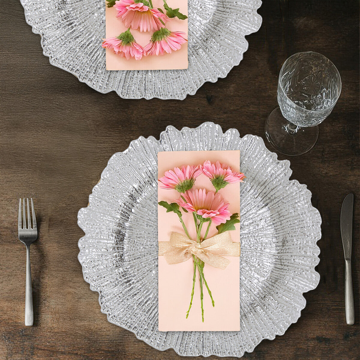 Set of Four 33cm Silver Finish Reef Charger Plates | Dia