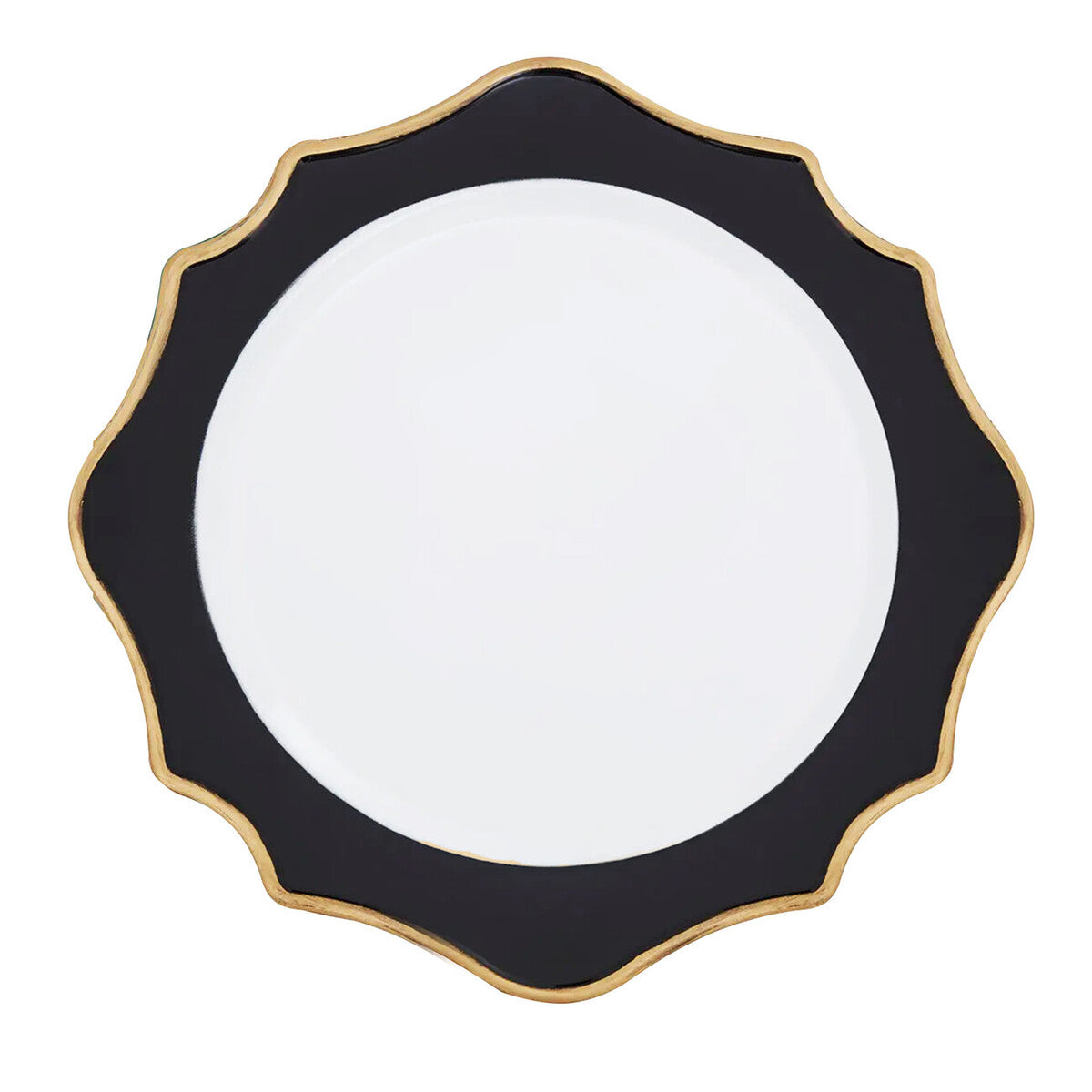 Set of 4 33cm White and Black Round Charger Plates | Dia
