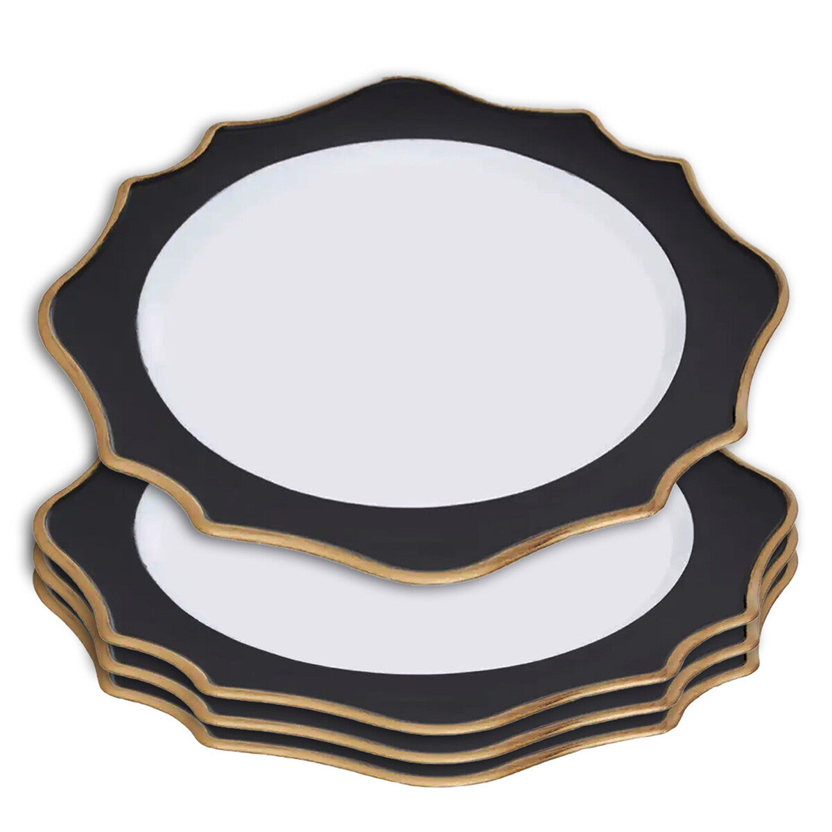 Set of 4 33cm White and Black Round Charger Plates | Dia