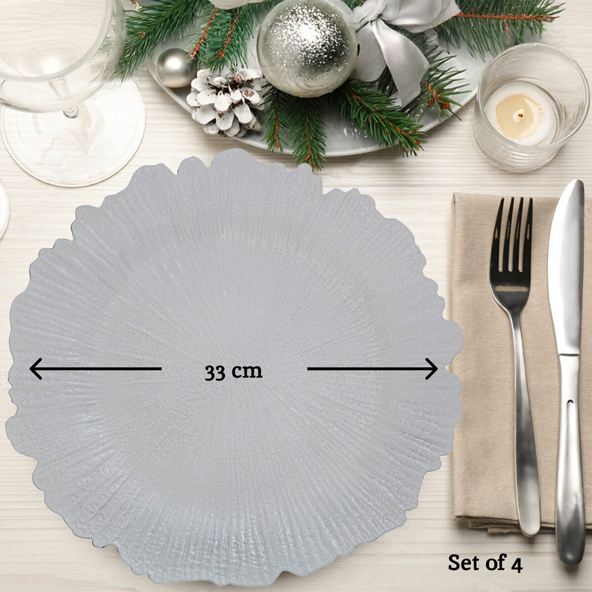 Set of Four 33cm White Reef Charger Plates | Dia