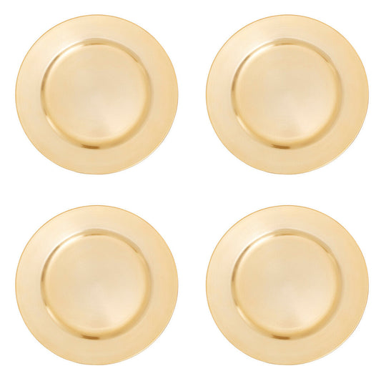 Set of Four 33cm Gold Finish Flat Style Charger Plates | Dia