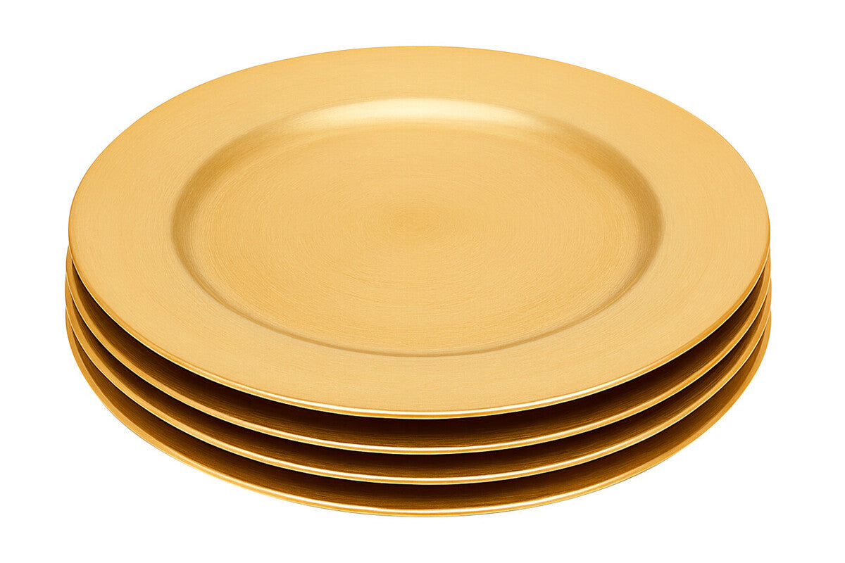Set of Four 33cm Gold Finish Flat Style Charger Plates | Dia
