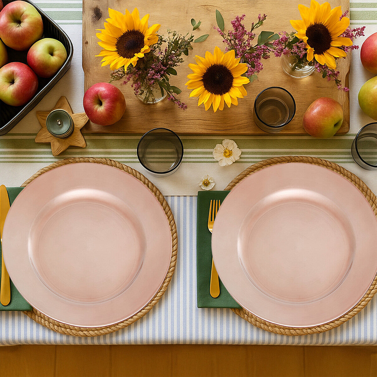 Set of Four 33cm Rose Gold Flat Style Charger Plates | Dia
