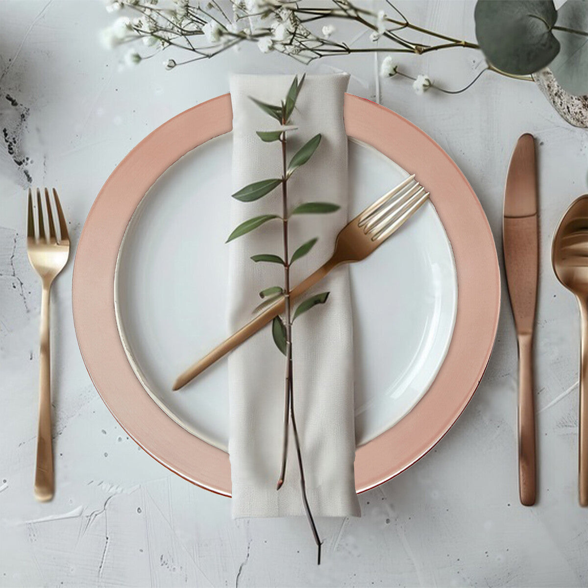 Set of Four 33cm Rose Gold Flat Style Charger Plates | Dia
