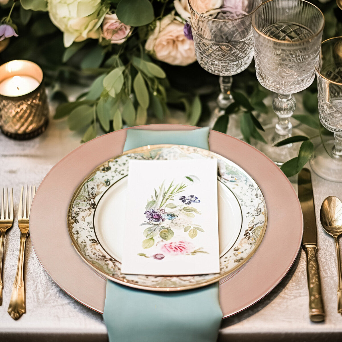 Set of Four 33cm Rose Gold Flat Style Charger Plates | Dia