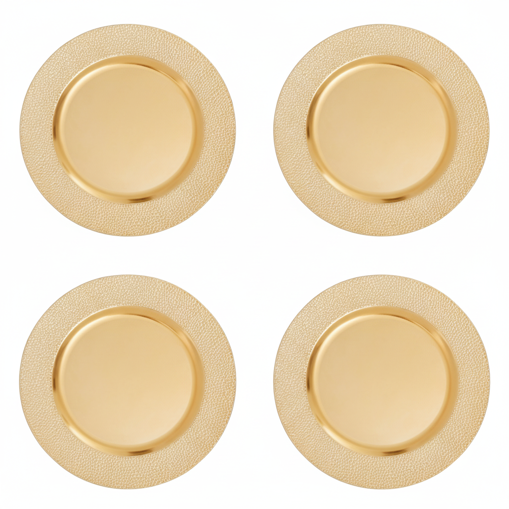 Set of Four 33cm Gold Finish Pebble Effect Charger Plates | Dia