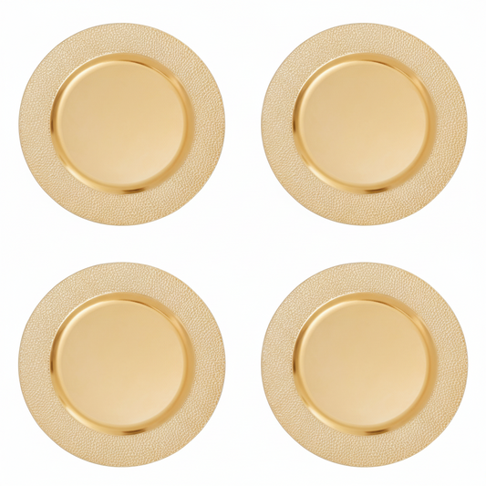 Set of Four 33cm Gold Finish Pebble Effect Charger Plates | Dia