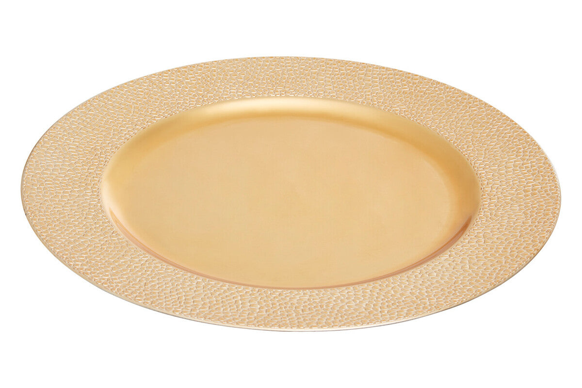 Set of Four 33cm Gold Finish Pebble Effect Charger Plates | Dia