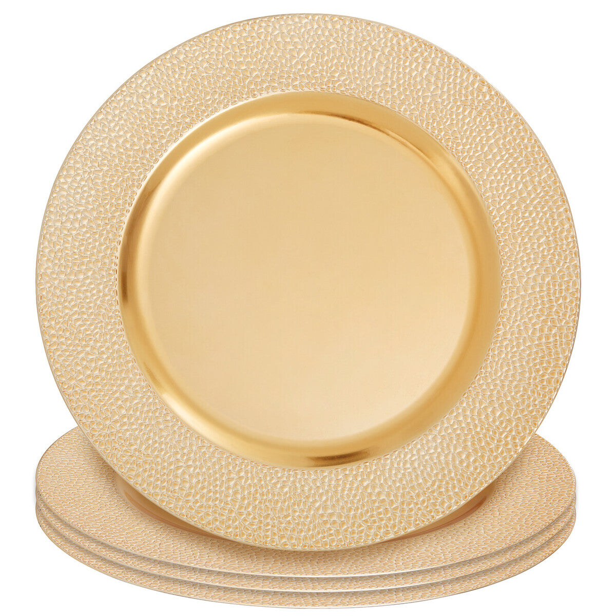 Set of Four 33cm Gold Finish Pebble Effect Charger Plates | Dia