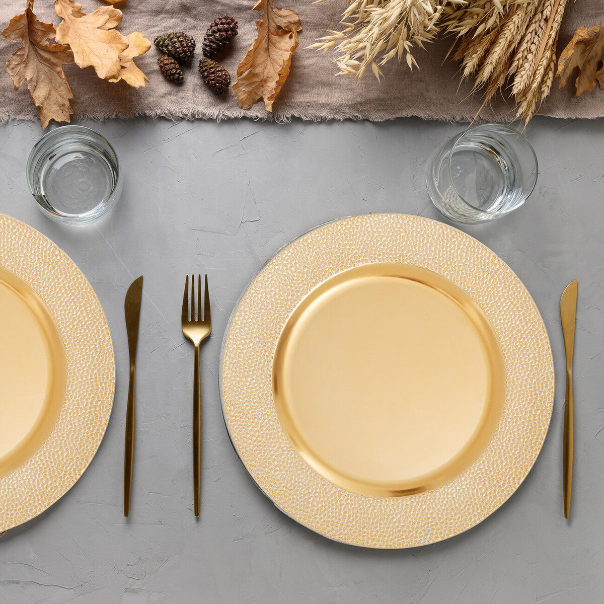 Set of Four 33cm Gold Finish Pebble Effect Charger Plates | Dia