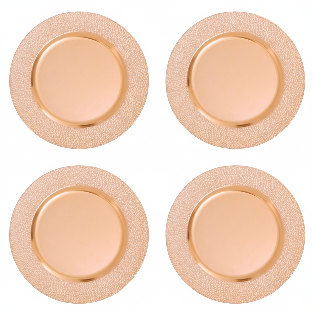 Set of Four 33cm Rose Gold Pebble Effect Charger Plates | Dia