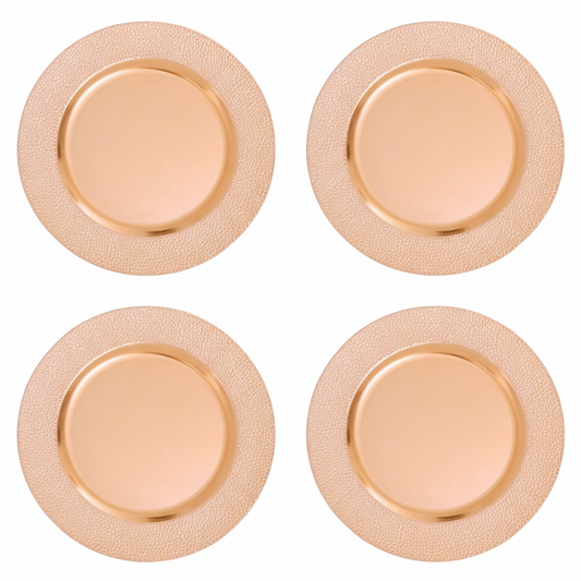 Set of Four 33cm Rose Gold Pebble Effect Charger Plates | Dia