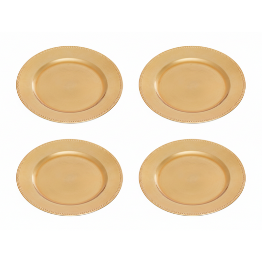 Set of 4 33cm Gold Finish Dotted Charger Plates | Dia